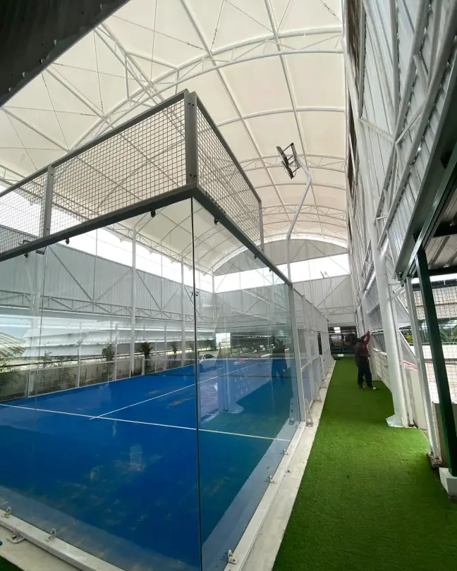 Blue court through the glass