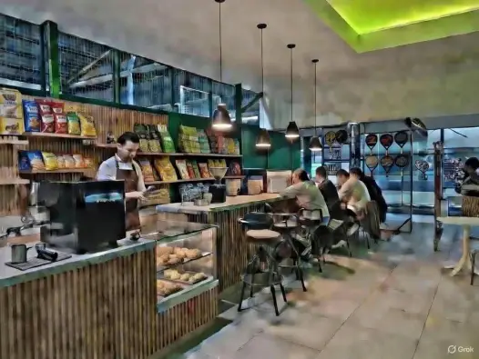 Café counter with pastries and coffee