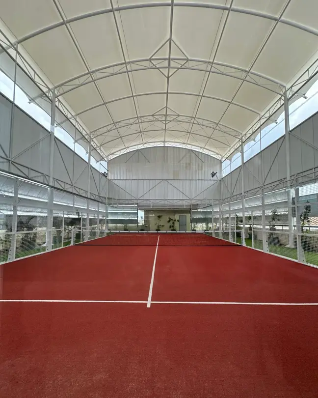 Terracotta court under the arched roof