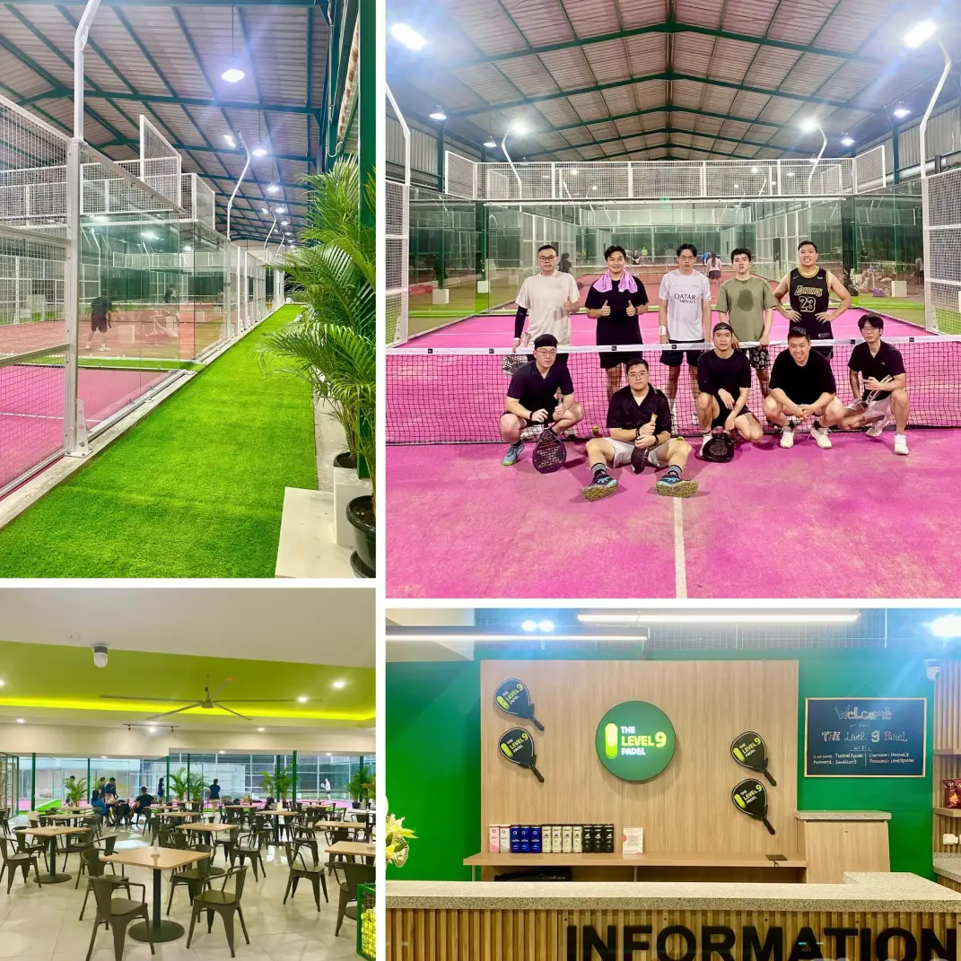 Collage of courts, players and the café