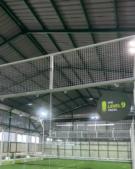 A panoramic court with Level 9 branding