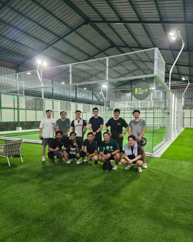 Players posing on the turf